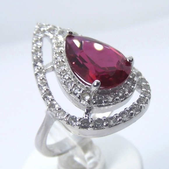 3.65ctw Halo White Topaz & Lab Pink Sapphire Ring - Picture 4 of 9